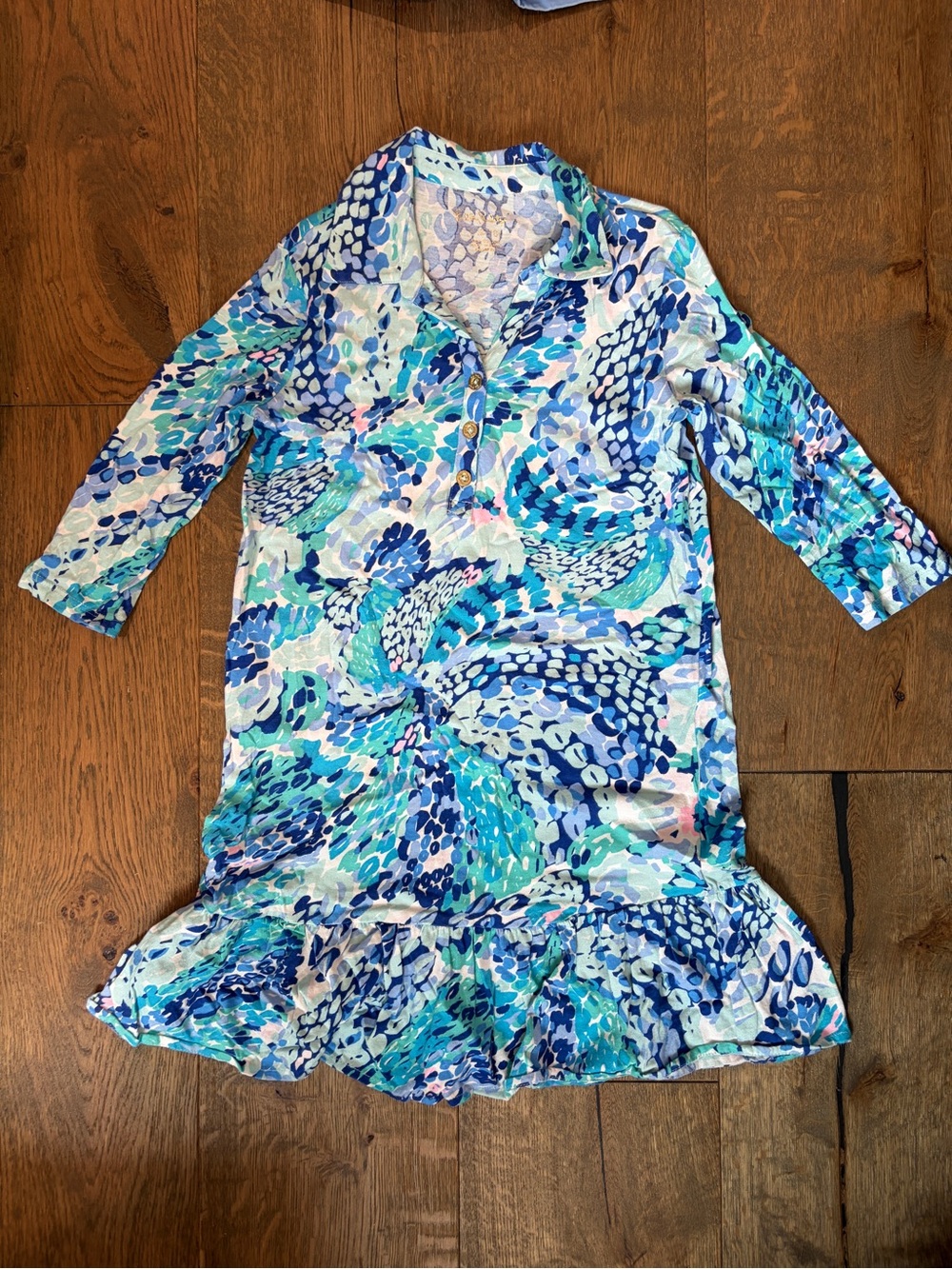 Lilly Pulitzer Girls Blue Aqua Multi Patterned Ruffle Hem Dress